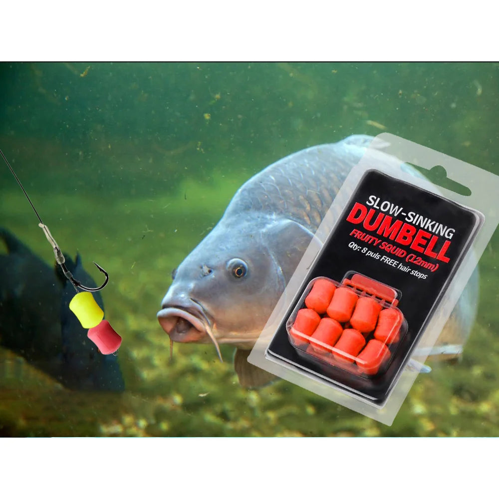 8Pcs/Pack 12mm Carp Fishing Bait Slow Sinking Dumbells Bait Fruity Squid Flavour Fake Food PopUp Tackle Floating Artificial Bait