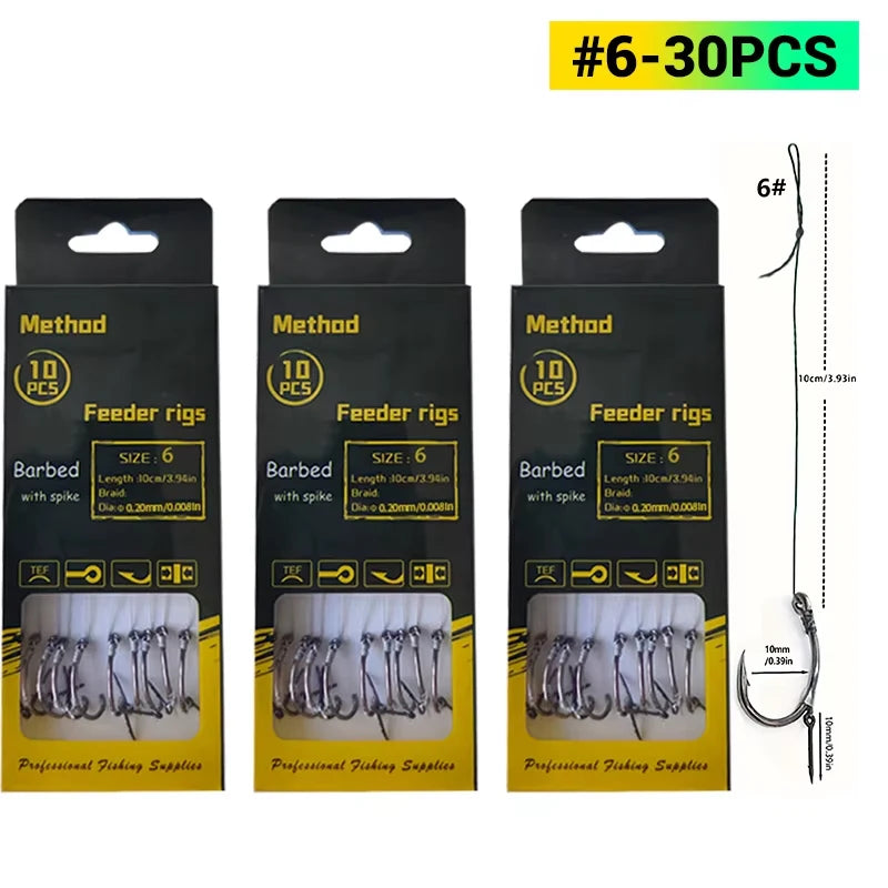 Carp Fishing Method Feeder Rigs | Barbed Hook & Braided Line Kit (Sizes 6,8,10,12) for Carp & Crucian Carp