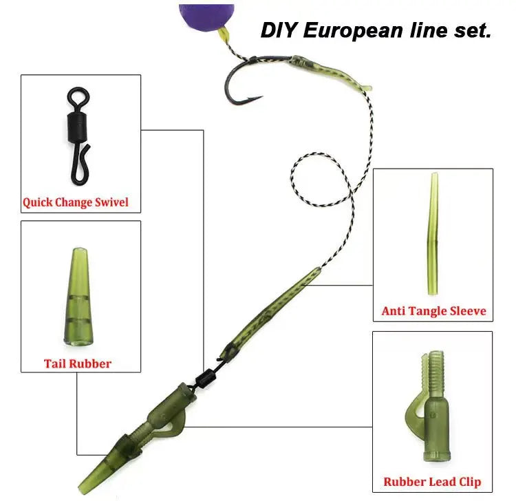 40PCS/lot Carp Fishing Accessories Lead Clip Quick Change Swivel Tail Rubber Anti Tangle Sleeves for Carp Rigs Fishing Tackle