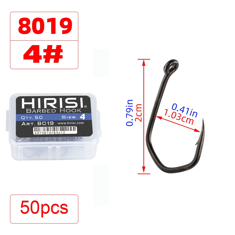 Hirisi 50pcs Carp Fishing Hooks Barbed Pinpoint Claw Hooks PTFE Coating High Carbon Stainless Steel Eyed Fish Hooks 8019