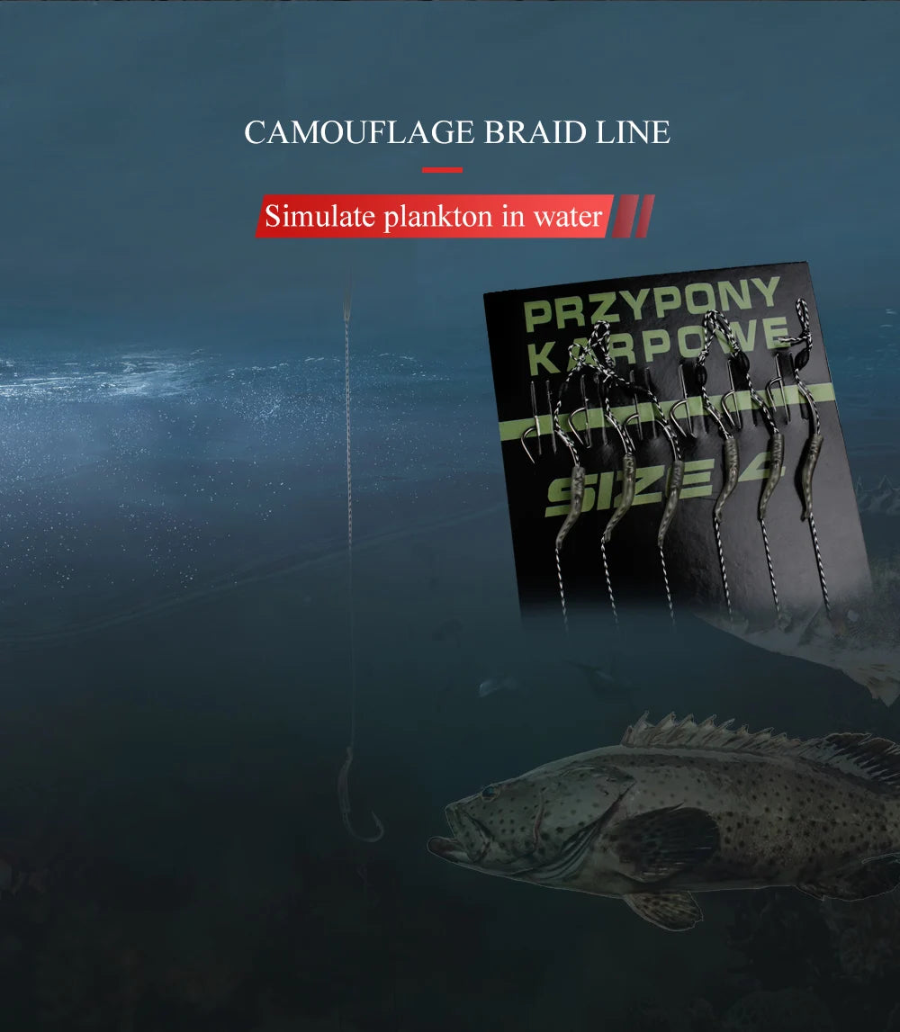 6pcs 8pcs Carp Fishing Hair Rigs Ready Made Boilie Tied Carp Fishing Hook Size 2#4#6#8# Fishing Tackle Accessories Pesca