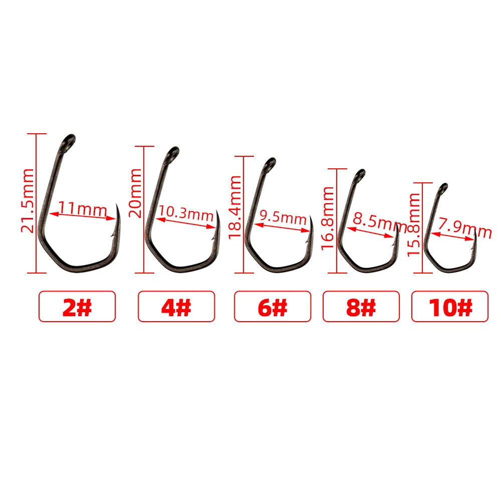 Hirisi 15pcs PTFE Coated High Carbon Steel Fish Hook Micro Barbed With Eye Carp Fishing Hook Accessories X919
