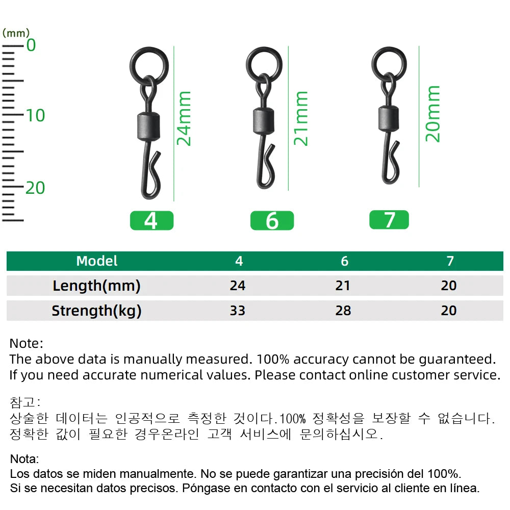 20pcs Carp Fishing Terminal Tackle Accessories Long Body Q-shaped Fishing Swivel Snap with Solid Ring