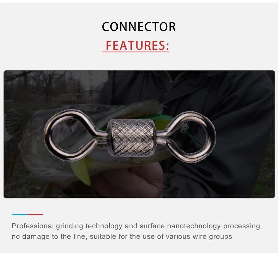 MEREDITH Fishing Swivels Ball Bearing Swivel 50PCS/Lot with Safety Snap Solid Rings Rolling Swivel for Carp Fishing Accessories