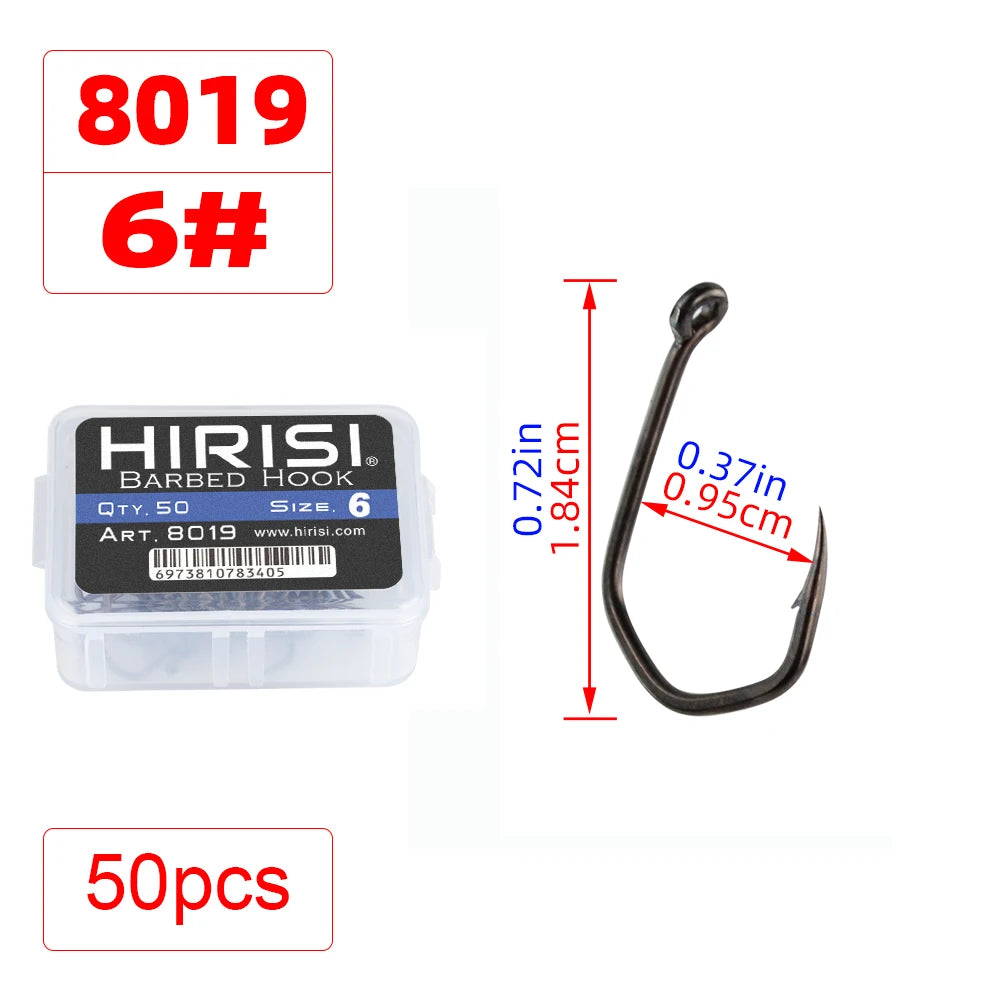 Hirisi 50pcs Carp Fishing Hooks Barbed Pinpoint Claw Hooks PTFE Coating High Carbon Stainless Steel Eyed Fish Hooks 8019